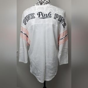Victoria's Secret Pink Scoop Neck Shirt Tee Top White/Pink S